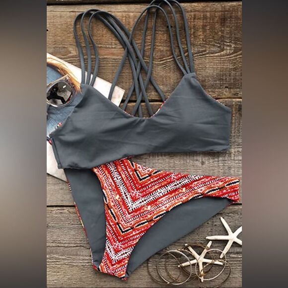 Cupshe reversible Heated Love In Desert Cross Back Bikini Set | size XXL | NWT - Picture 12 of 13